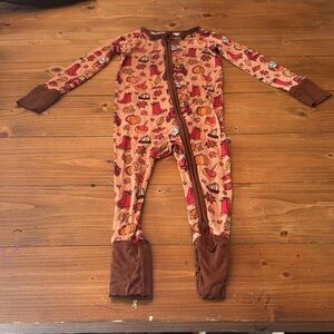 Kiki+lulu one piece footed pajamas fall truck orange 12-18months